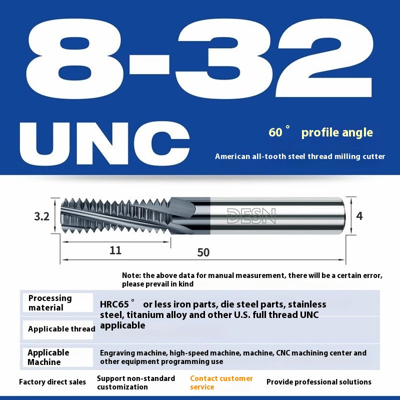 1115-65° high hard tungsten carbide thread milling cutter Long tooth full tooth alloy American thread milling cutter UNC UNF aluminum stainless steel Shandong Denso Pricision Tools Co.,Ltd.